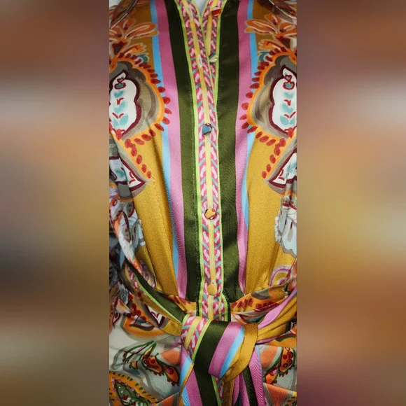 Antonio Melani Roxanne Paisley Midi Shirt Dress Tie Waist Ruching Sz 2 - Picture 5 of 12